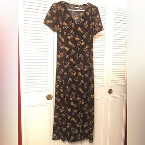 COPY - J Jill brown Floral Button Up Maxi Length black Dress women’s Size S fall